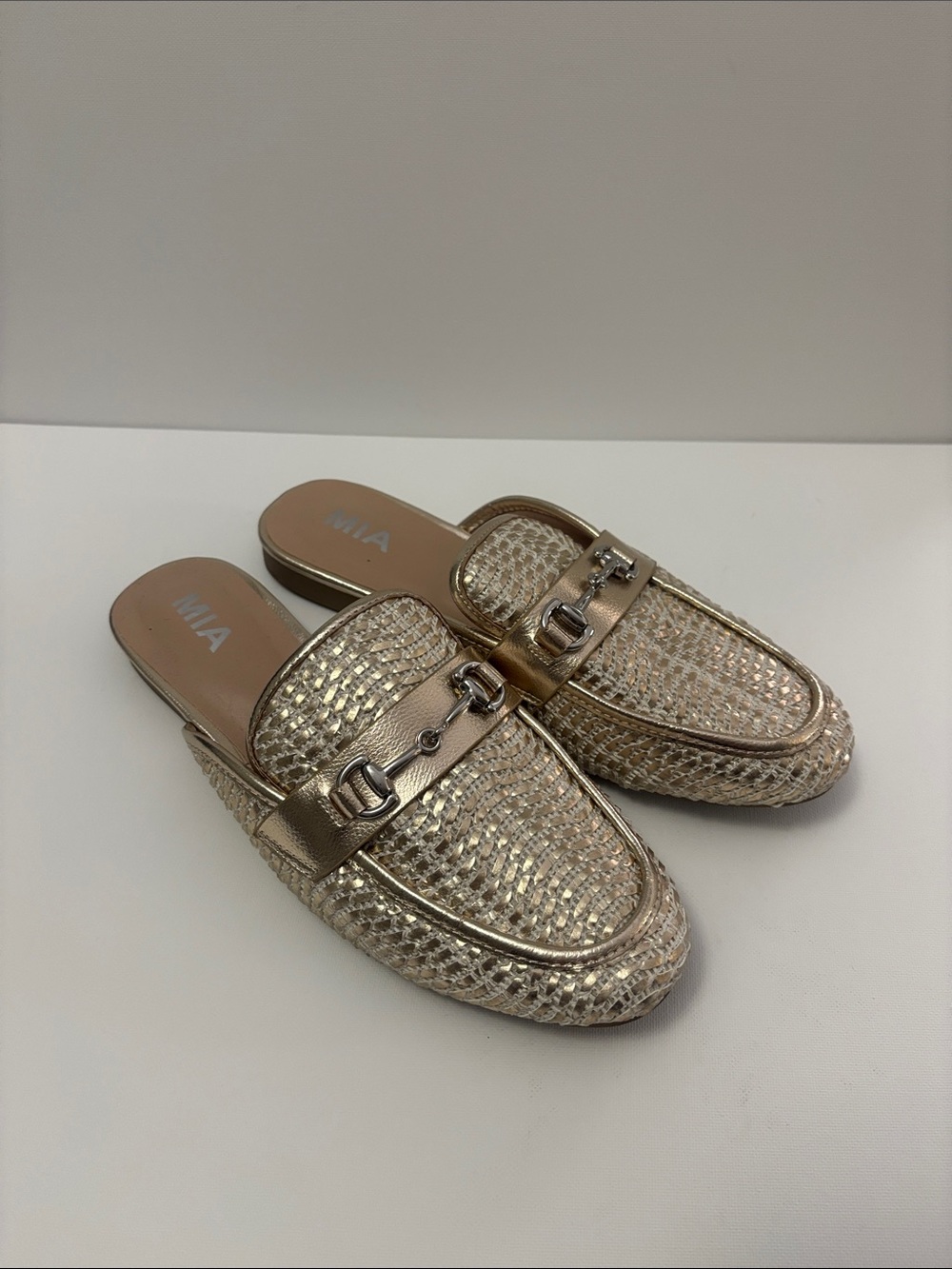 MIA Metallic Gold Woven Backless Mules